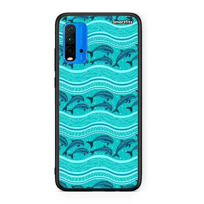 Xiaomi Redmi 9T Swimming Dolphins θήκη από τη Smartfits με σχέδιο στο πίσω μέρος και μαύρο περίβλημα | Smartphone case with colorful back and black bezels by Smartfits