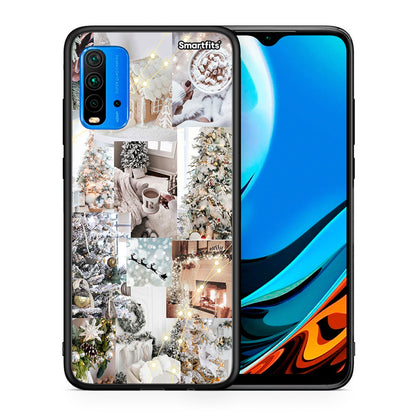 Θήκη Xiaomi Redmi 9T White Christmas από τη Smartfits με σχέδιο στο πίσω μέρος και μαύρο περίβλημα | Xiaomi Redmi 9T White Christmas case with colorful back and black bezels