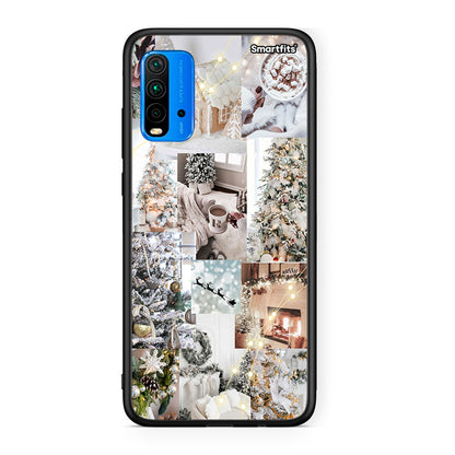 Xiaomi Redmi 9T White Christmas θήκη από τη Smartfits με σχέδιο στο πίσω μέρος και μαύρο περίβλημα | Smartphone case with colorful back and black bezels by Smartfits
