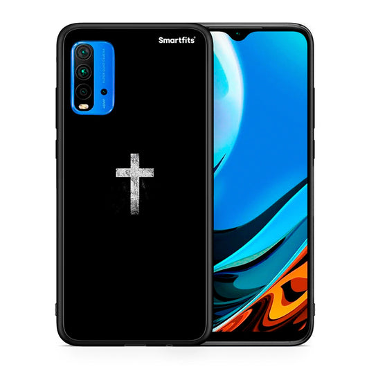 Θήκη Xiaomi Redmi 9T White Cross από τη Smartfits με σχέδιο στο πίσω μέρος και μαύρο περίβλημα | Xiaomi Redmi 9T White Cross case with colorful back and black bezels