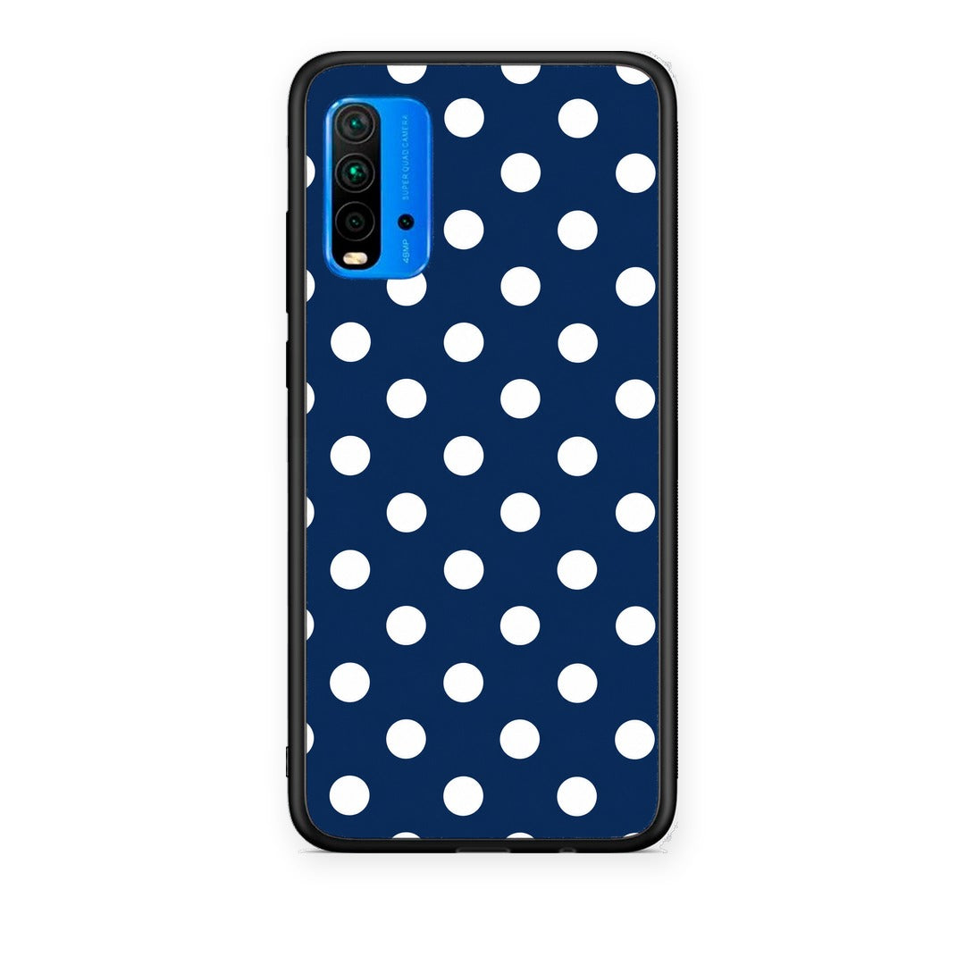Θήκη Xiaomi Redmi 9T White Large Polka Dots on Navy από τη Smartfits με σχέδιο στο πίσω μέρος και μαύρο περίβλημα | Xiaomi Redmi 9T White Large Polka Dots on Navy case with colorful back and black bezels