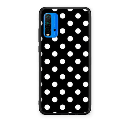 Θήκη Xiaomi Redmi 9T White Polka Dots on Black από τη Smartfits με σχέδιο στο πίσω μέρος και μαύρο περίβλημα | Xiaomi Redmi 9T White Polka Dots on Black case with colorful back and black bezels