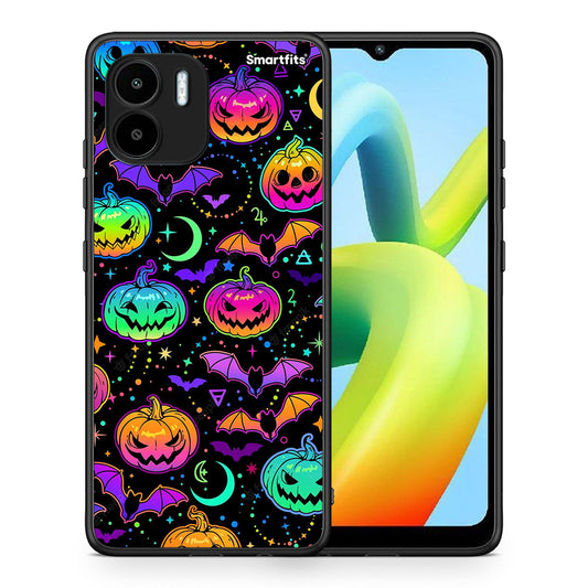 Θήκη Xiaomi Redmi A1 / A2 Neon Halloween από τη Smartfits με σχέδιο στο πίσω μέρος και μαύρο περίβλημα | Xiaomi Redmi A1 / A2 Neon Halloween Case with Colorful Back and Black Bezels