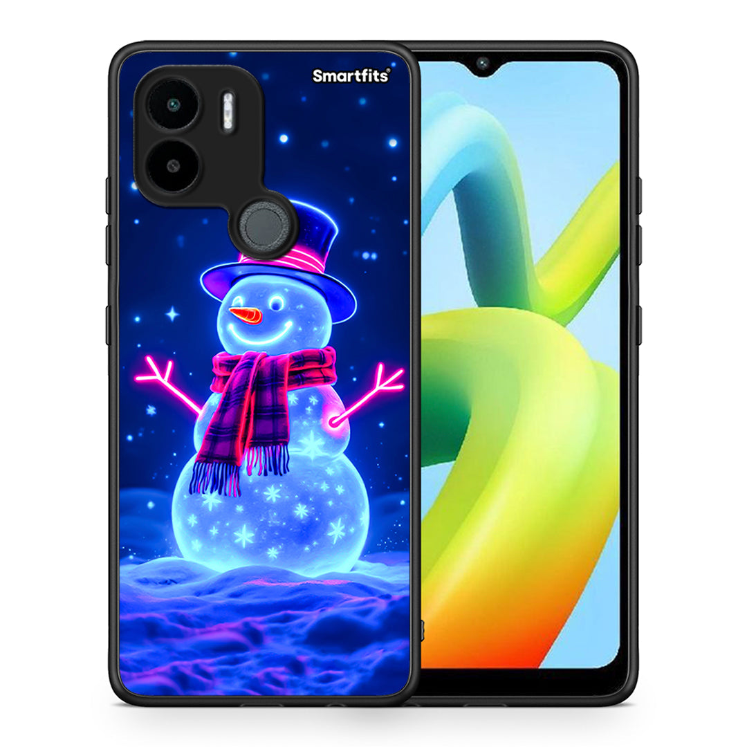 Θήκη Xiaomi Redmi A1+ / A2+ Christmas Neon Snowman από τη Smartfits με σχέδιο στο πίσω μέρος και μαύρο περίβλημα | Xiaomi Redmi A1+ / A2+ Christmas Neon Snowman Case with Colorful Back and Black Bezels