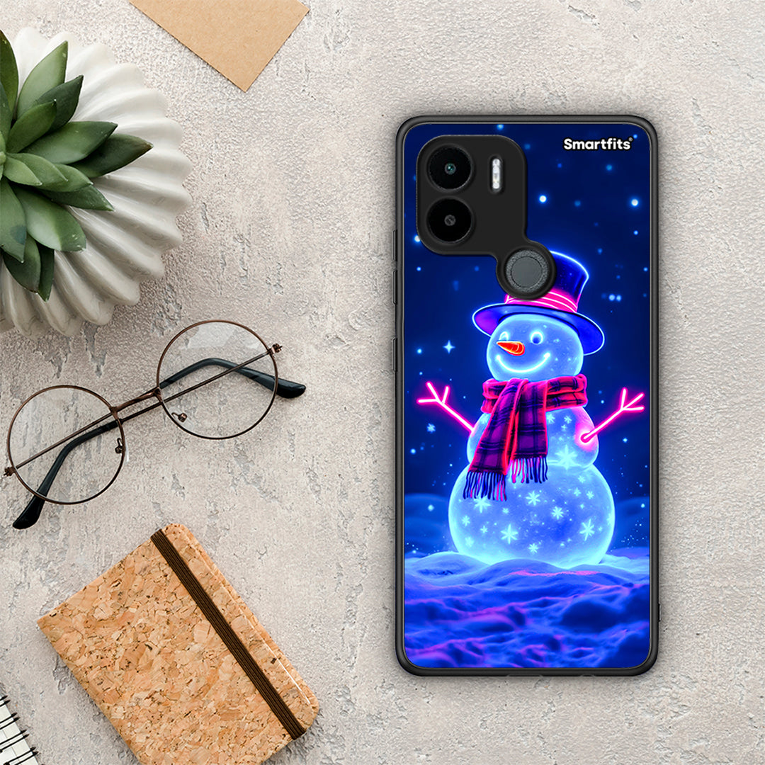 Θήκη Xiaomi Redmi A1+ / A2+ Christmas Neon Snowman από τη Smartfits με σχέδιο στο πίσω μέρος και μαύρο περίβλημα | Xiaomi Redmi A1+ / A2+ Christmas Neon Snowman Case with Colorful Back and Black Bezels