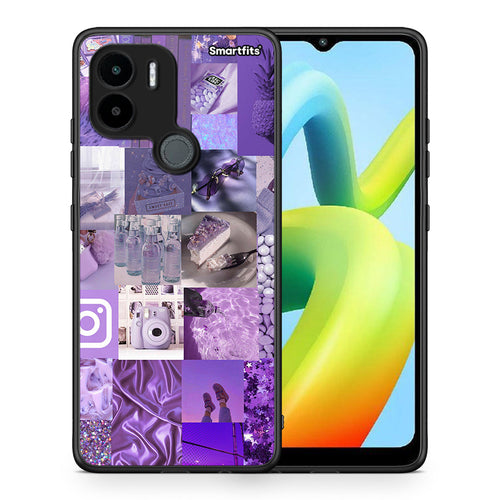 Θήκη Xiaomi Redmi A1+ / A2+ Purple Aesthetic Collage από τη Smartfits με σχέδιο στο πίσω μέρος και μαύρο περίβλημα | Xiaomi Redmi A1+ / A2+ Purple Aesthetic Collage Case with Colorful Back and Black Bezels