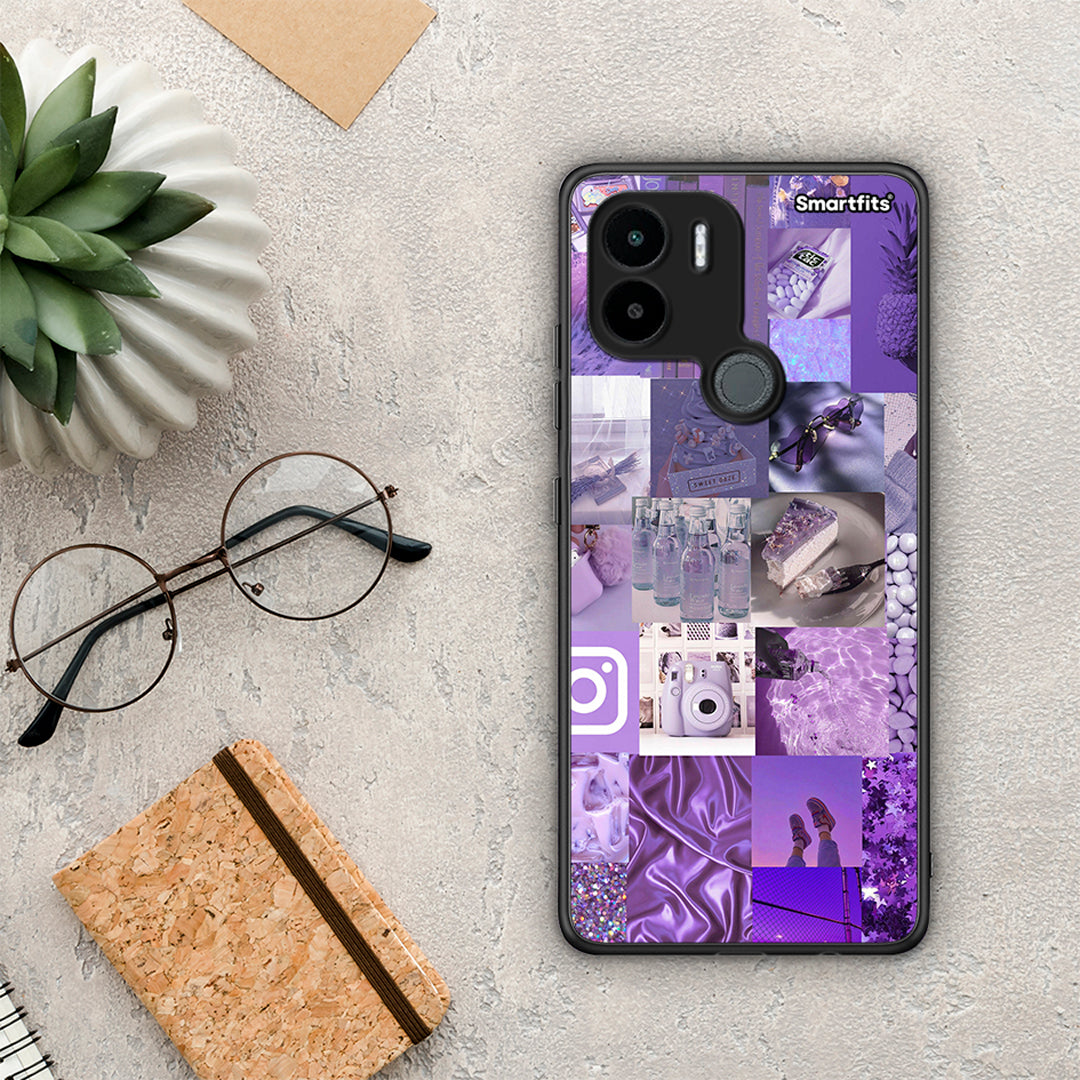 Θήκη Xiaomi Redmi A1+ / A2+ Purple Aesthetic Collage από τη Smartfits με σχέδιο στο πίσω μέρος και μαύρο περίβλημα | Xiaomi Redmi A1+ / A2+ Purple Aesthetic Collage Case with Colorful Back and Black Bezels