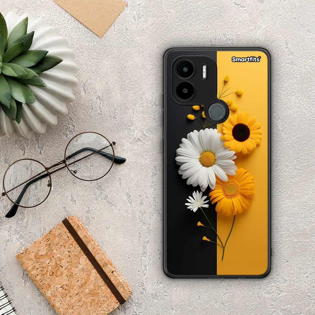 Θήκη Xiaomi Redmi A1+ / A2+ Yellow Daisies από τη Smartfits με σχέδιο στο πίσω μέρος και μαύρο περίβλημα | Xiaomi Redmi A1+ / A2+ Yellow Daisies Case with Colorful Back and Black Bezels