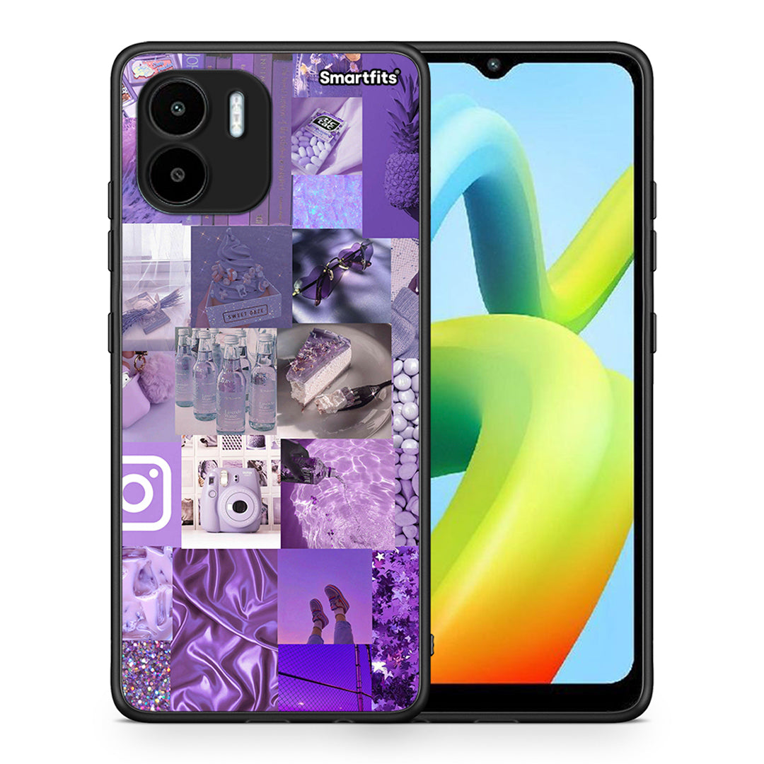 Θήκη Xiaomi Redmi A1 / A2 Purple Aesthetic Collage από τη Smartfits με σχέδιο στο πίσω μέρος και μαύρο περίβλημα | Xiaomi Redmi A1 / A2 Purple Aesthetic Collage Case with Colorful Back and Black Bezels