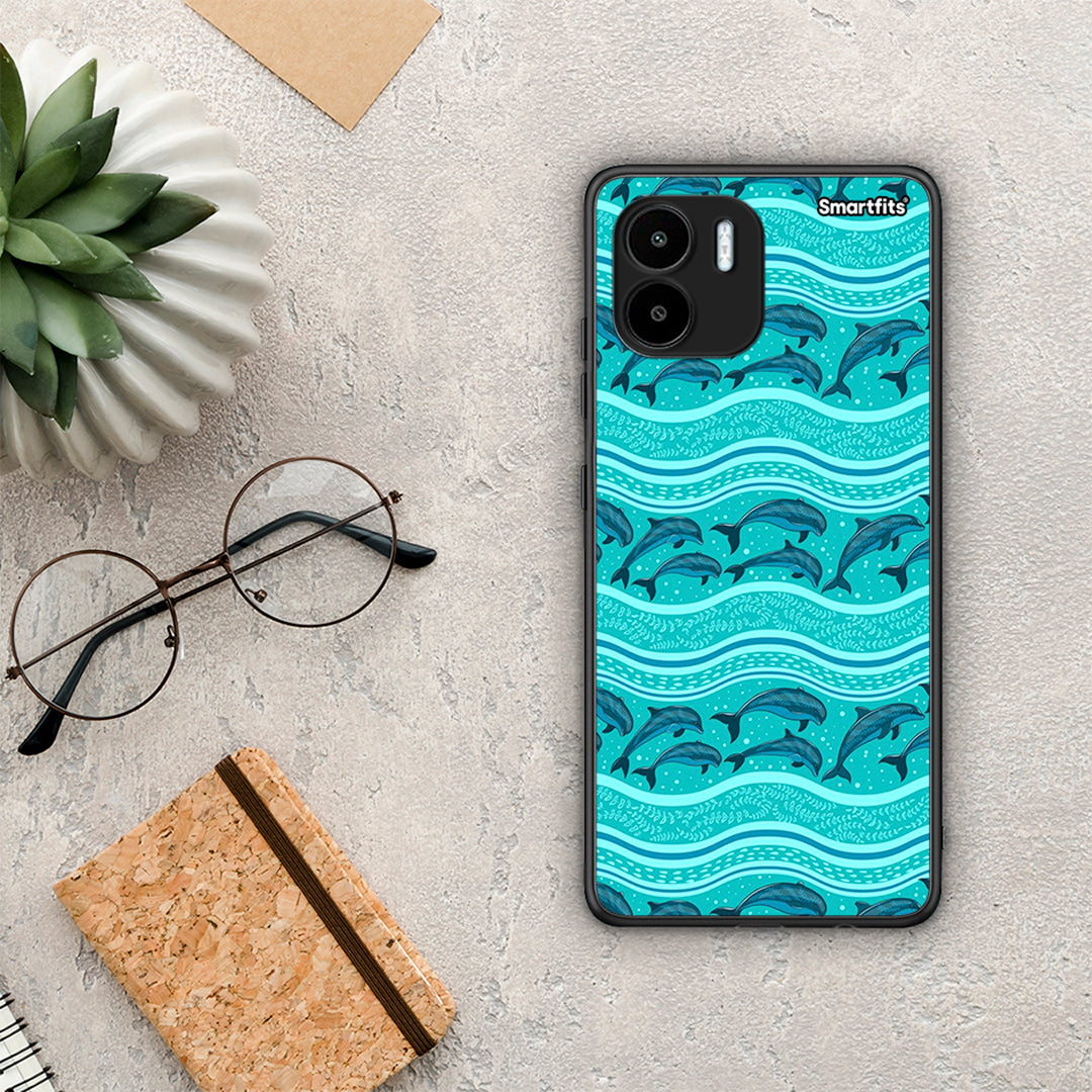 Θήκη Xiaomi Redmi A1 / A2 Swimming Dolphins από τη Smartfits με σχέδιο στο πίσω μέρος και μαύρο περίβλημα | Xiaomi Redmi A1 / A2 Swimming Dolphins Case with Colorful Back and Black Bezels