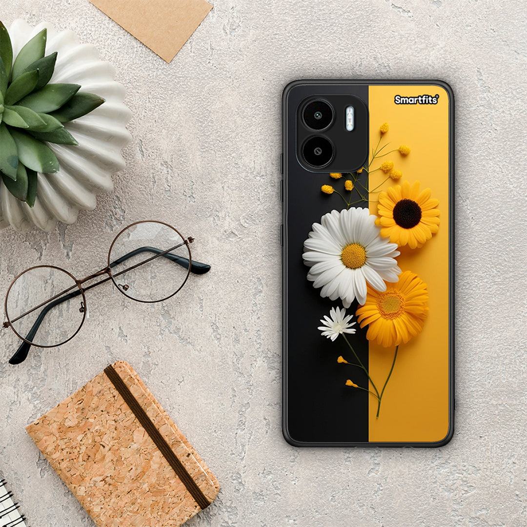 Θήκη Xiaomi Redmi A1 / A2 Yellow Daisies από τη Smartfits με σχέδιο στο πίσω μέρος και μαύρο περίβλημα | Xiaomi Redmi A1 / A2 Yellow Daisies Case with Colorful Back and Black Bezels