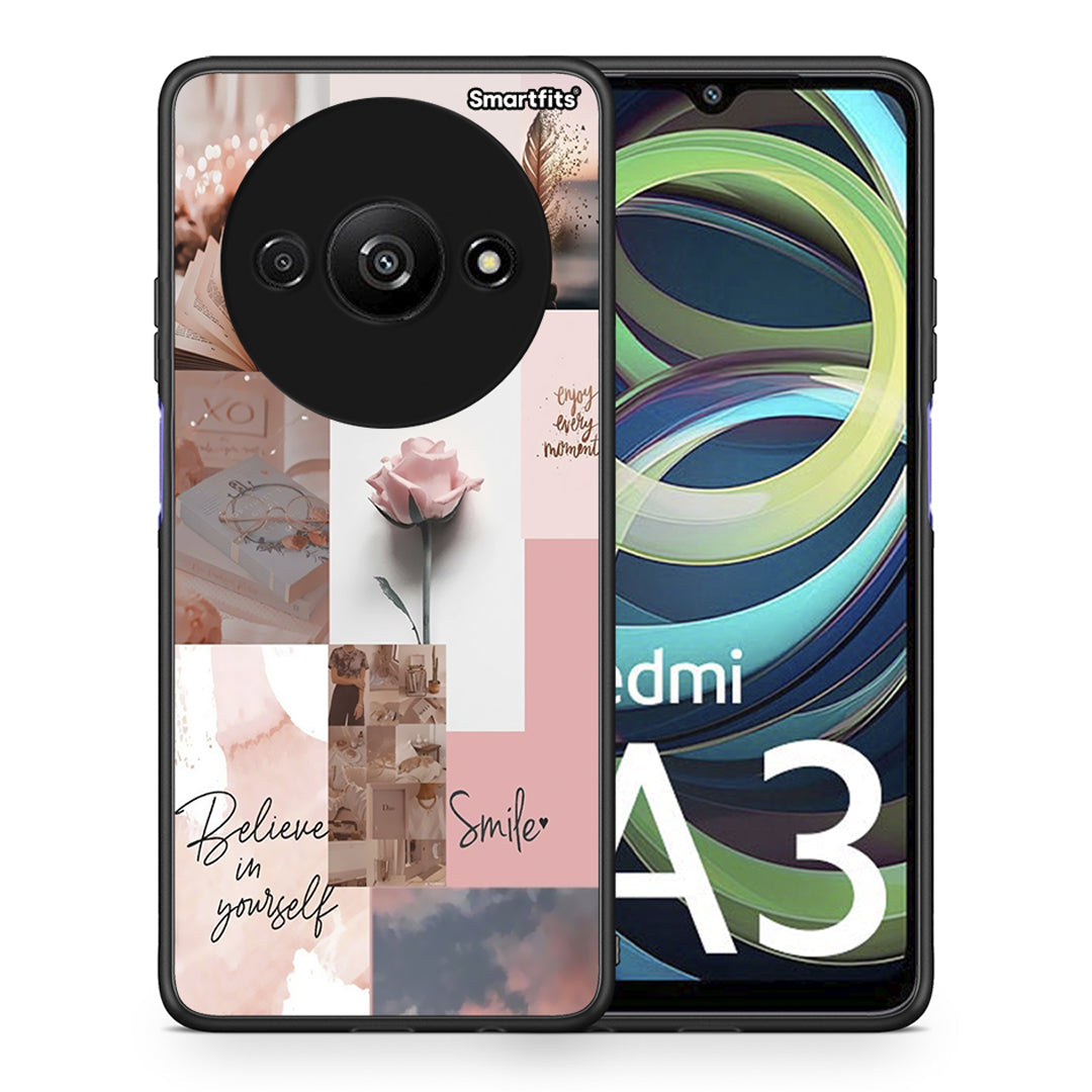 Θήκη Xiaomi Redmi A3 Aesthetic Collage από τη Smartfits με σχέδιο στο πίσω μέρος και μαύρο περίβλημα | Xiaomi Redmi A3 Aesthetic Collage case with colorful back and black bezels