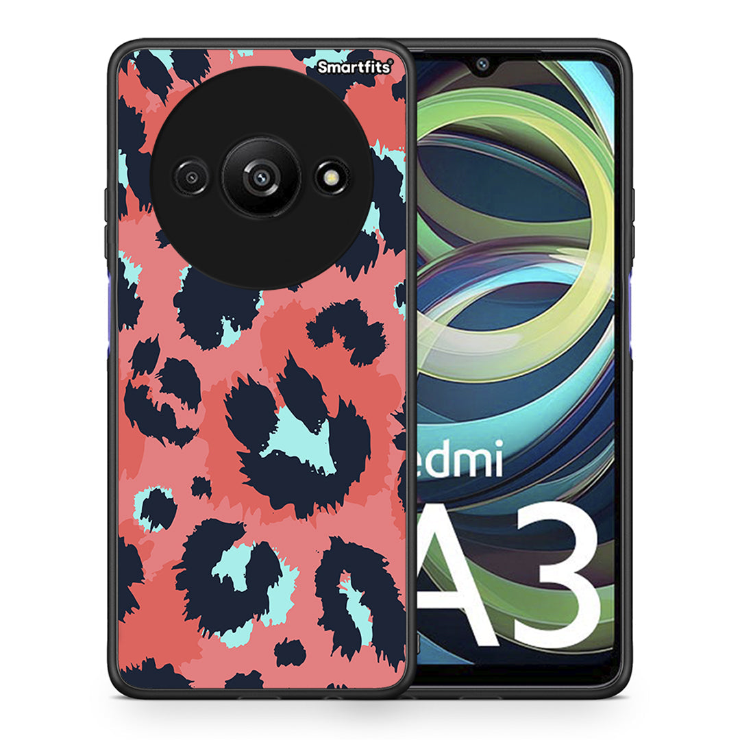 Θήκη Xiaomi Redmi A3 Pink Leopard Animal από τη Smartfits με σχέδιο στο πίσω μέρος και μαύρο περίβλημα | Xiaomi Redmi A3 Pink Leopard Animal case with colorful back and black bezels