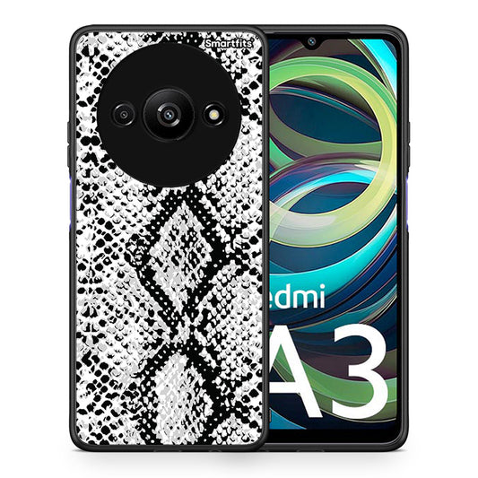 Θήκη Xiaomi Redmi A3 White Snake Animal από τη Smartfits με σχέδιο στο πίσω μέρος και μαύρο περίβλημα | Xiaomi Redmi A3 White Snake Animal case with colorful back and black bezels