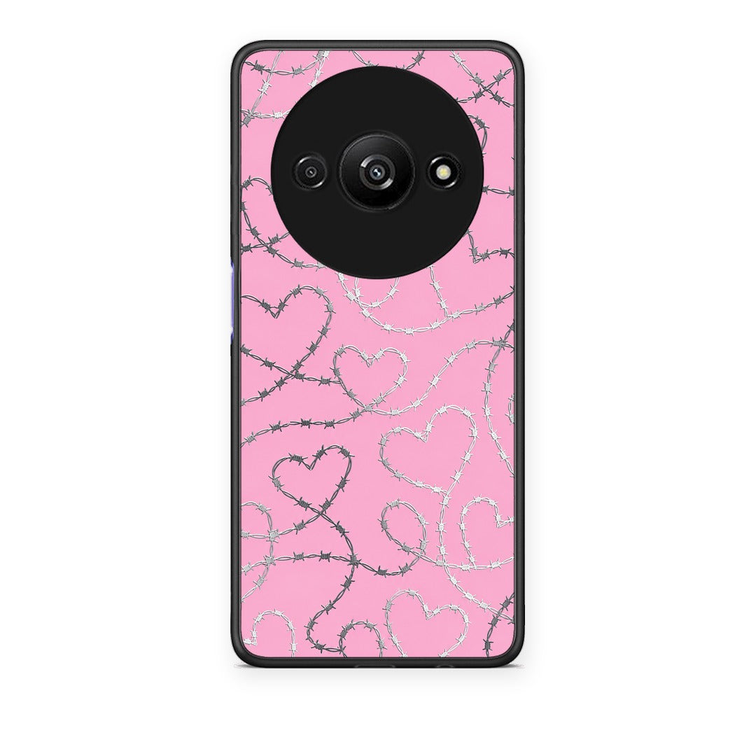 Θήκη Xiaomi Redmi A3 Barbed Wire Hearts on Pink από τη Smartfits με σχέδιο στο πίσω μέρος και μαύρο περίβλημα | Xiaomi Redmi A3 Barbed Wire Hearts on Pink case with colorful back and black bezels