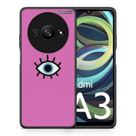 Θήκη Xiaomi Redmi A3 Blue Eye Pink από τη Smartfits με σχέδιο στο πίσω μέρος και μαύρο περίβλημα | Xiaomi Redmi A3 Blue Eye Pink case with colorful back and black bezels