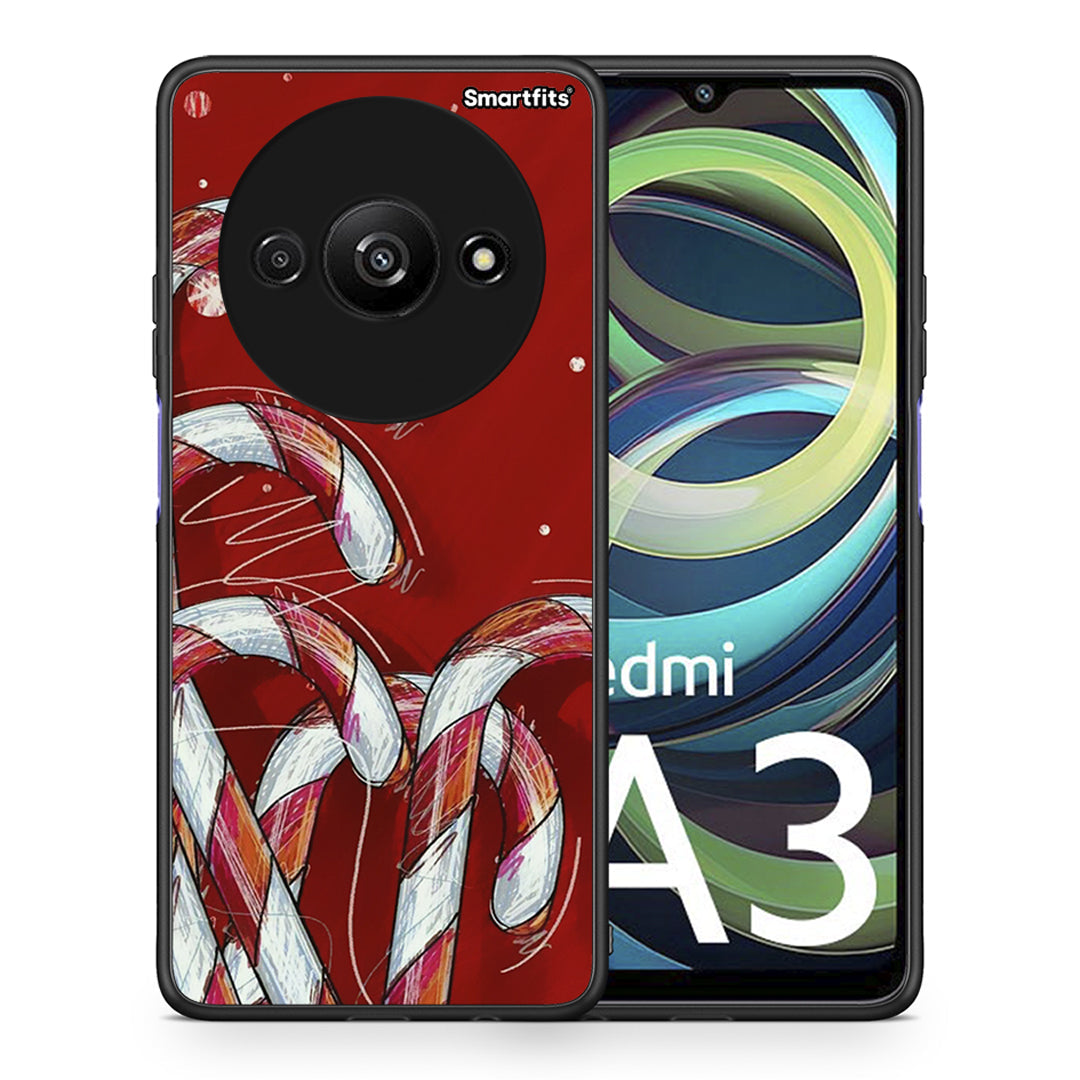 Θήκη Xiaomi Redmi A3 Candy Cane από τη Smartfits με σχέδιο στο πίσω μέρος και μαύρο περίβλημα | Xiaomi Redmi A3 Candy Cane case with colorful back and black bezels