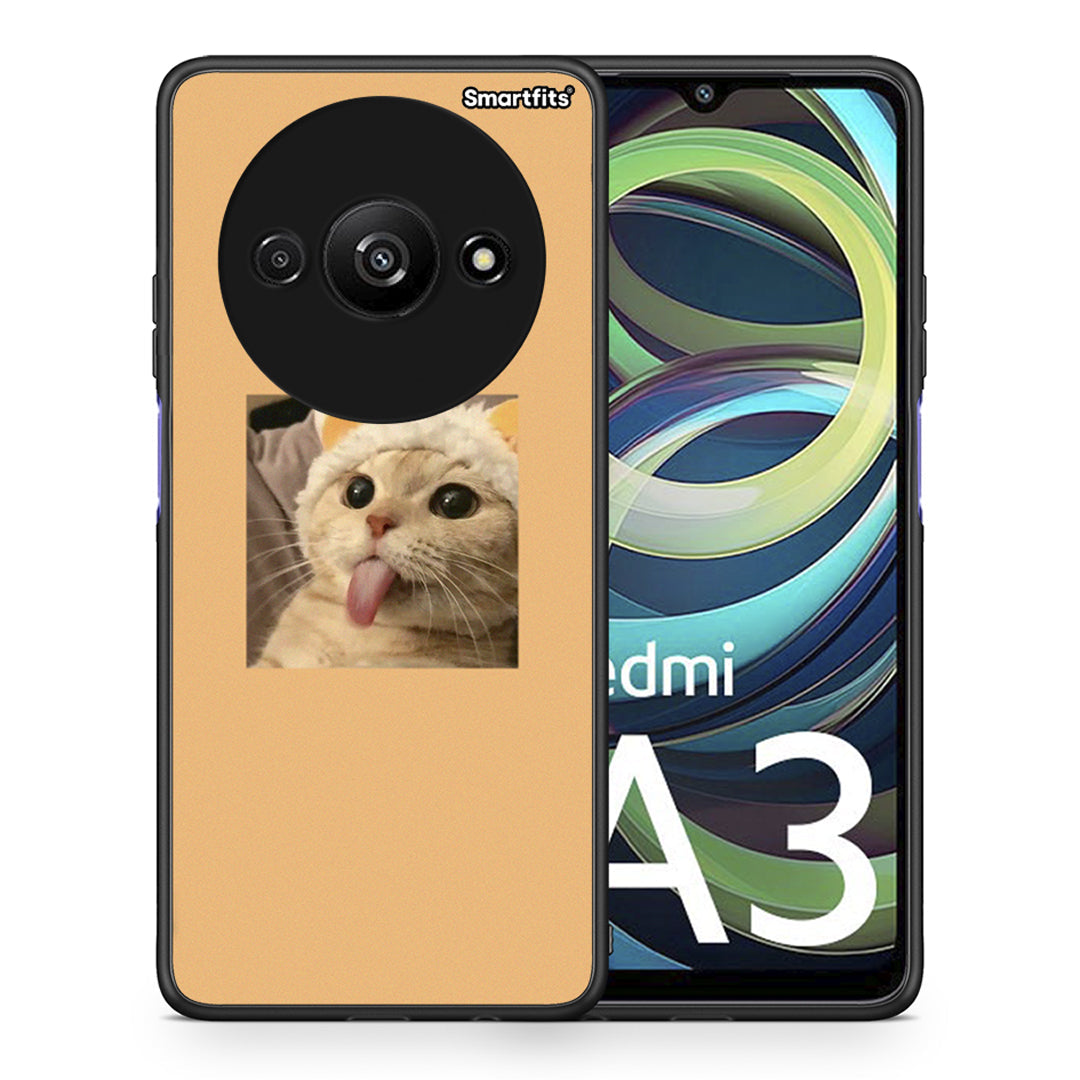Θήκη Xiaomi Redmi A3 Cat Tongue από τη Smartfits με σχέδιο στο πίσω μέρος και μαύρο περίβλημα | Xiaomi Redmi A3 Cat Tongue case with colorful back and black bezels