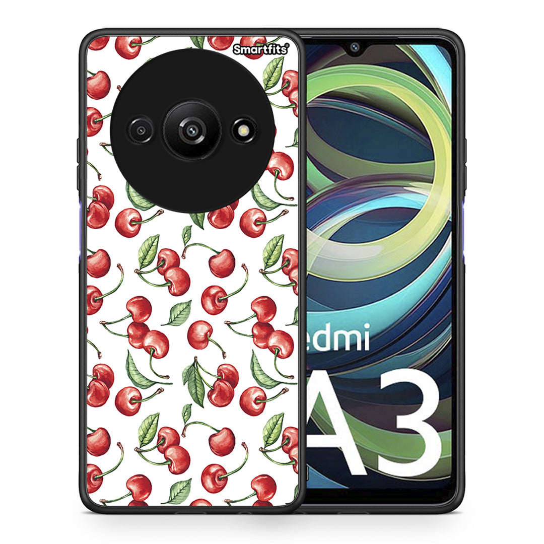 Θήκη Xiaomi Redmi A3 Cherry Summer από τη Smartfits με σχέδιο στο πίσω μέρος και μαύρο περίβλημα | Xiaomi Redmi A3 Cherry Summer case with colorful back and black bezels
