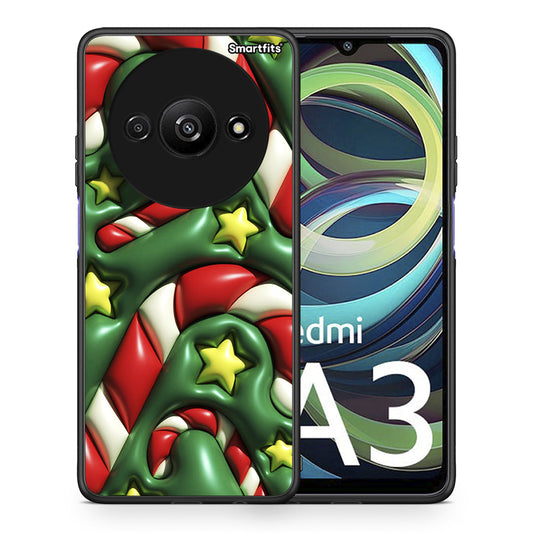 Θήκη Xiaomi Redmi A3 Christmas Bubbles από τη Smartfits με σχέδιο στο πίσω μέρος και μαύρο περίβλημα | Xiaomi Redmi A3 Christmas Bubbles case with colorful back and black bezels