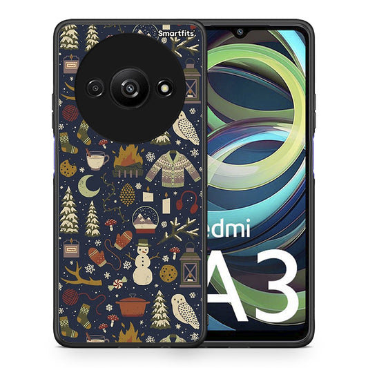 Θήκη Xiaomi Redmi A3 Christmas Elements από τη Smartfits με σχέδιο στο πίσω μέρος και μαύρο περίβλημα | Xiaomi Redmi A3 Christmas Elements case with colorful back and black bezels