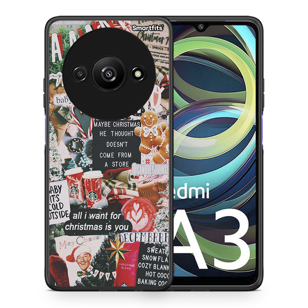 Θήκη Xiaomi Redmi A3 Christmas Happiness από τη Smartfits με σχέδιο στο πίσω μέρος και μαύρο περίβλημα | Xiaomi Redmi A3 Christmas Happiness case with colorful back and black bezels