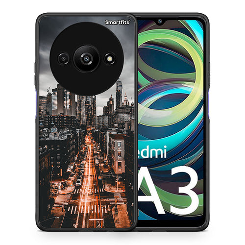 Θήκη Xiaomi Redmi A3 City Lights από τη Smartfits με σχέδιο στο πίσω μέρος και μαύρο περίβλημα | Xiaomi Redmi A3 City Lights case with colorful back and black bezels