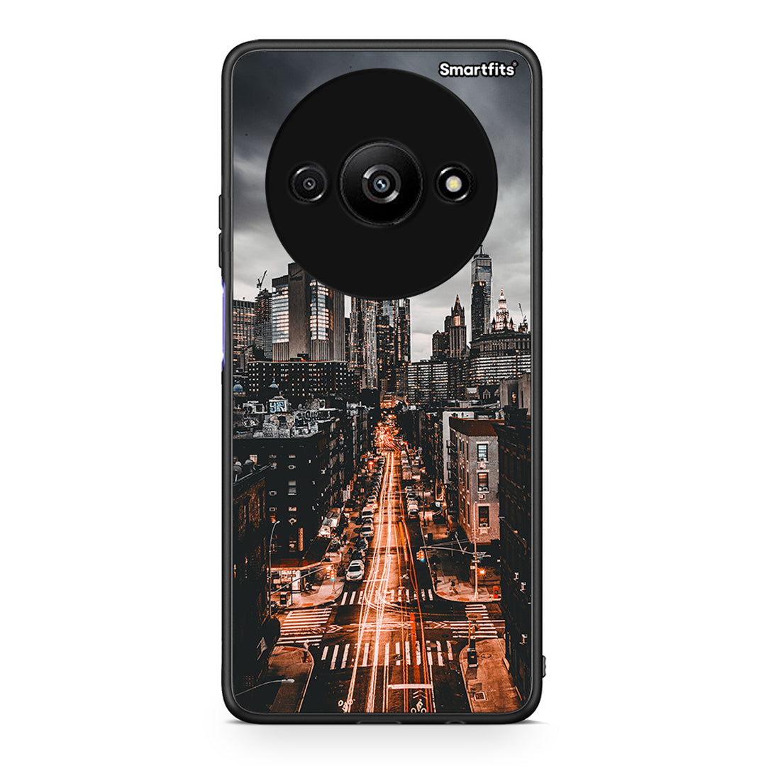 Xiaomi Redmi A3 City Lights θήκη από τη Smartfits με σχέδιο στο πίσω μέρος και μαύρο περίβλημα | Smartphone case with colorful back and black bezels by Smartfits
