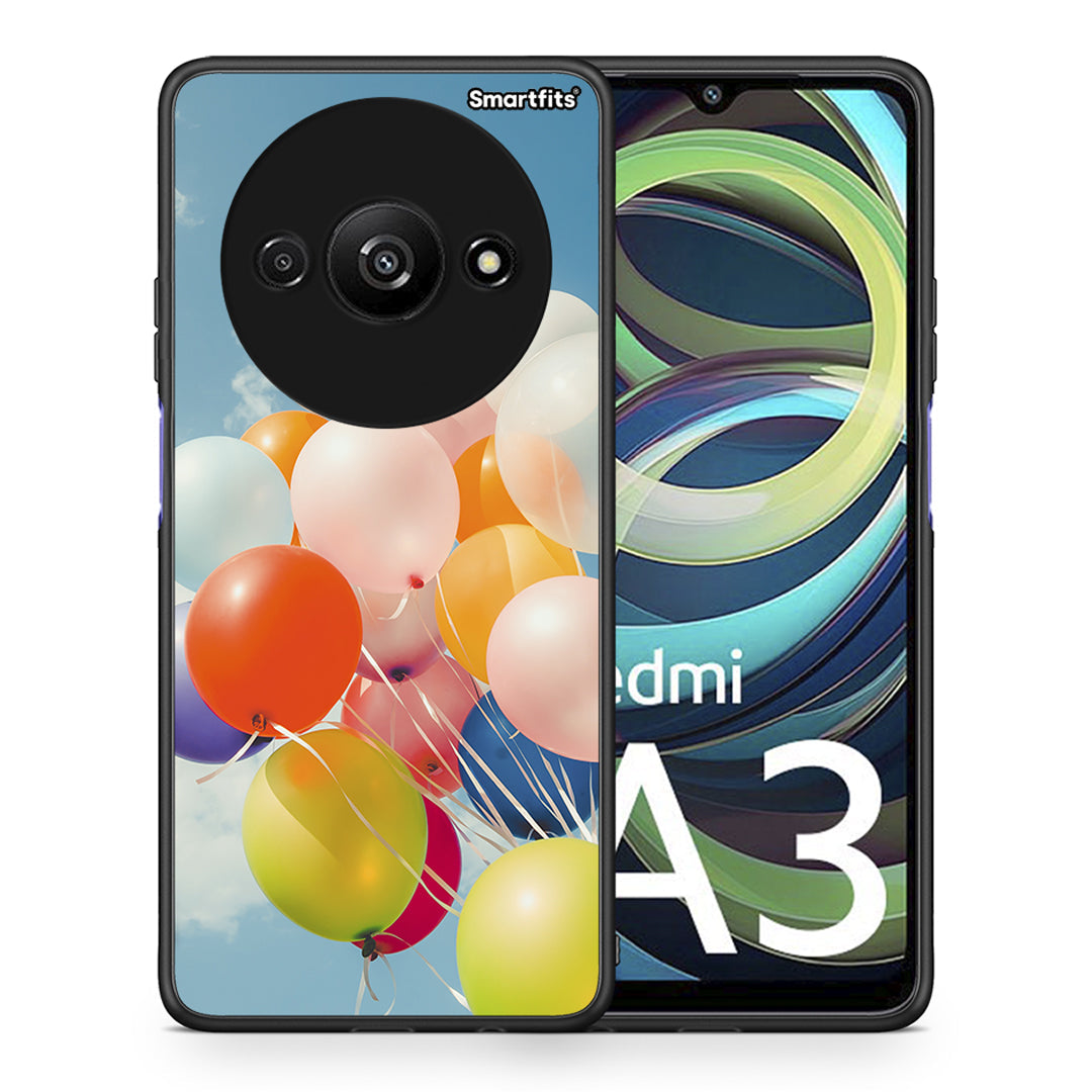 Θήκη Xiaomi Redmi A3 Colorful Balloons από τη Smartfits με σχέδιο στο πίσω μέρος και μαύρο περίβλημα | Xiaomi Redmi A3 Colorful Balloons case with colorful back and black bezels
