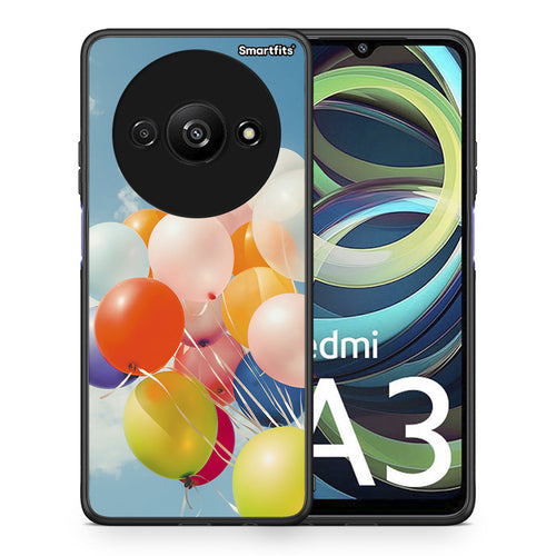 Θήκη Xiaomi Redmi A3 Colorful Balloons από τη Smartfits με σχέδιο στο πίσω μέρος και μαύρο περίβλημα | Xiaomi Redmi A3 Colorful Balloons case with colorful back and black bezels