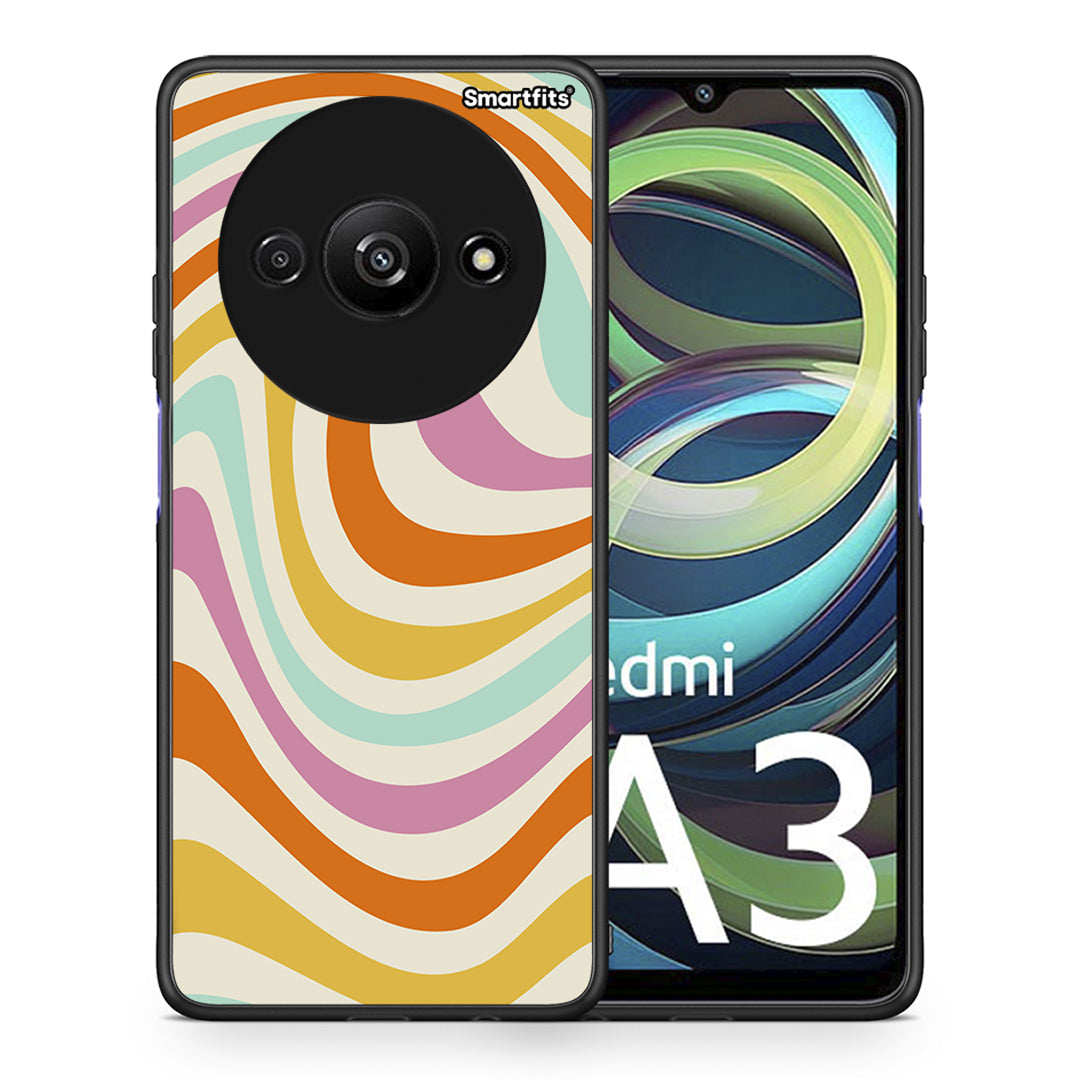 Θήκη Xiaomi Redmi A3 Colourful Waves από τη Smartfits με σχέδιο στο πίσω μέρος και μαύρο περίβλημα | Xiaomi Redmi A3 Colourful Waves case with colorful back and black bezels