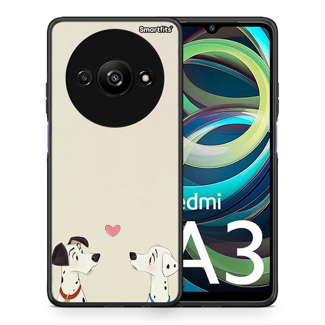 Θήκη Xiaomi Redmi A3 Dalmatians Love από τη Smartfits με σχέδιο στο πίσω μέρος και μαύρο περίβλημα | Xiaomi Redmi A3 Dalmatians Love case with colorful back and black bezels