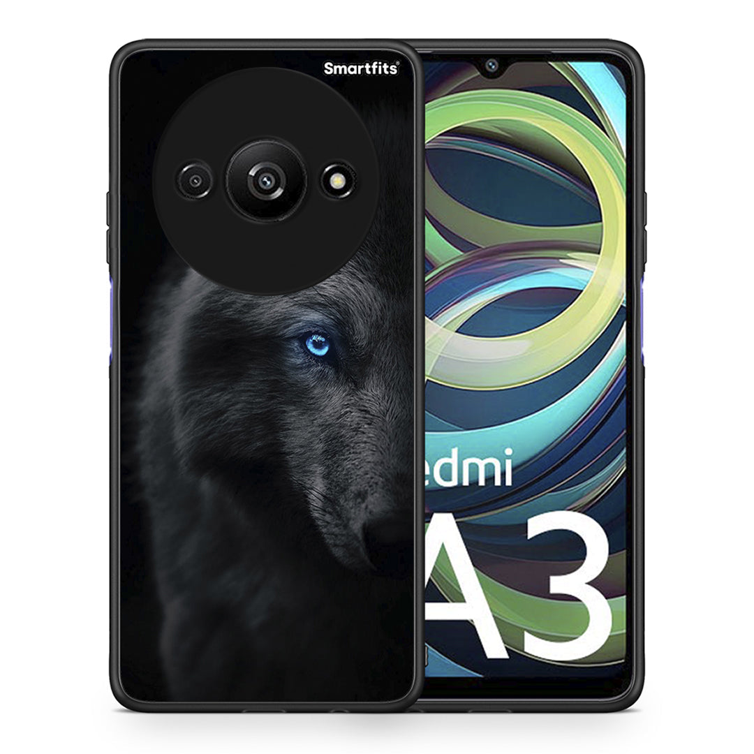 Θήκη Xiaomi Redmi A3 Dark Wolf από τη Smartfits με σχέδιο στο πίσω μέρος και μαύρο περίβλημα | Xiaomi Redmi A3 Dark Wolf case with colorful back and black bezels