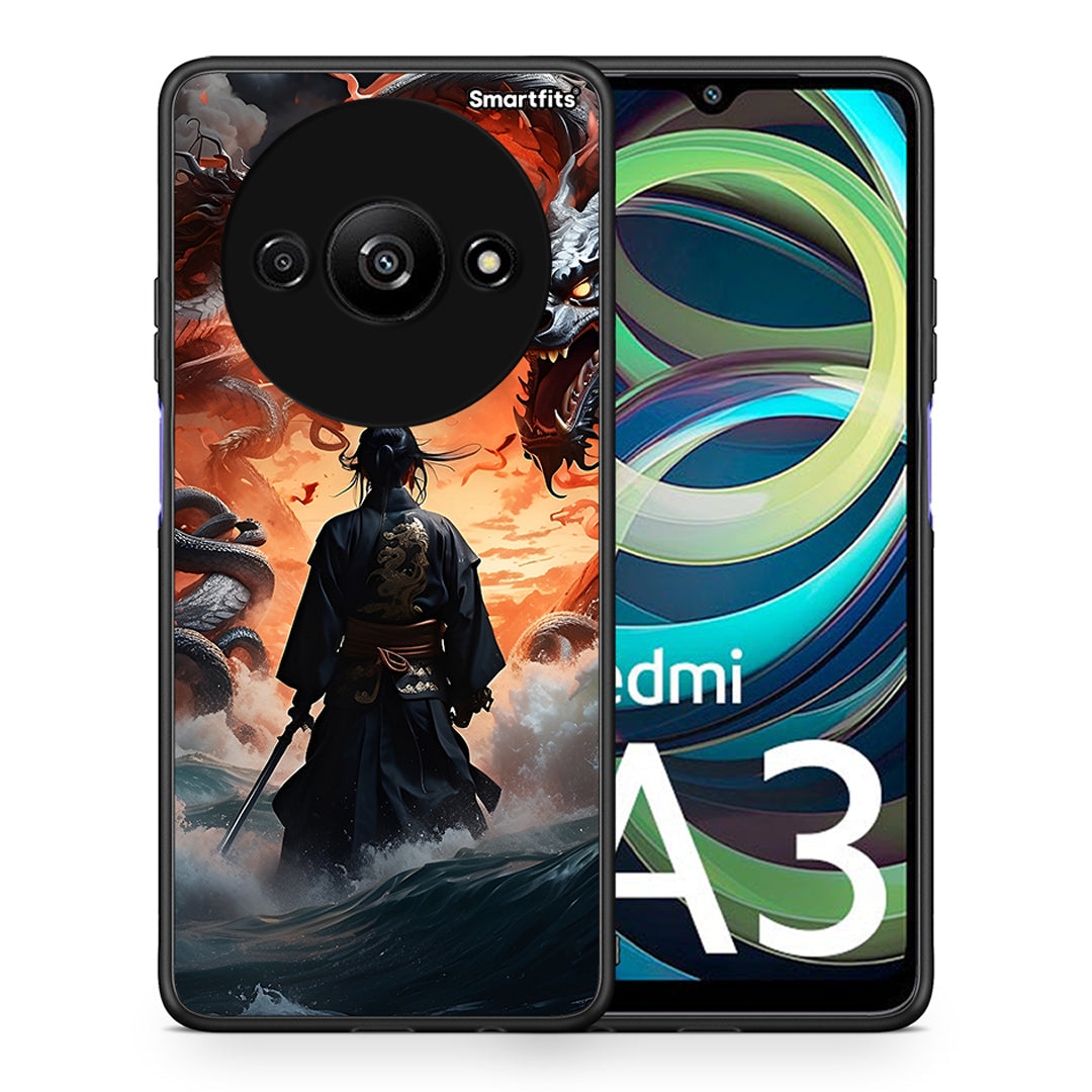 Θήκη Xiaomi Redmi A3 Dragons Fight από τη Smartfits με σχέδιο στο πίσω μέρος και μαύρο περίβλημα | Xiaomi Redmi A3 Dragons Fight case with colorful back and black bezels