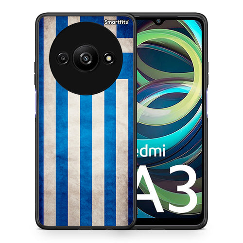 Θήκη Xiaomi Redmi A3 Greek Flag από τη Smartfits με σχέδιο στο πίσω μέρος και μαύρο περίβλημα | Xiaomi Redmi A3 Greek Flag case with colorful back and black bezels