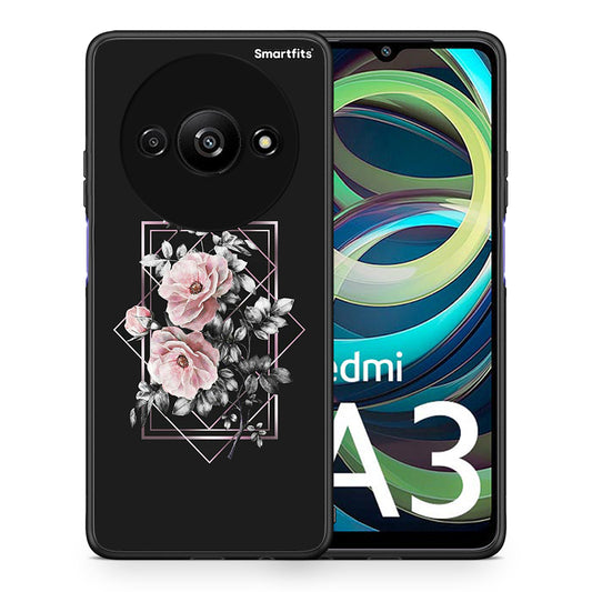 Θήκη Xiaomi Redmi A3 Frame Flower από τη Smartfits με σχέδιο στο πίσω μέρος και μαύρο περίβλημα | Xiaomi Redmi A3 Frame Flower case with colorful back and black bezels