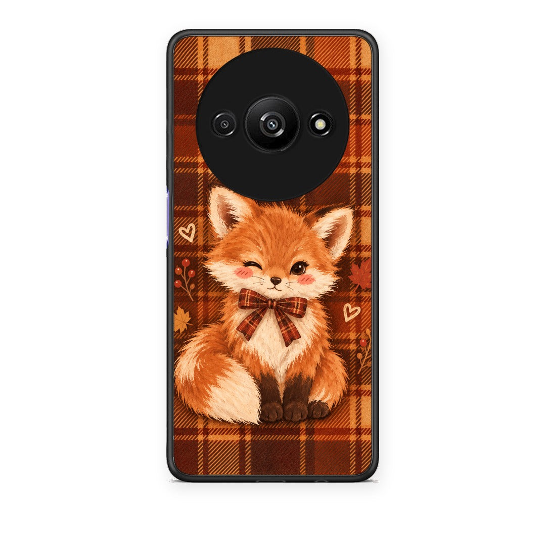 Θήκη Xiaomi Redmi A3 Fox on Autumn Tartan από τη Smartfits με σχέδιο στο πίσω μέρος και μαύρο περίβλημα | Xiaomi Redmi A3 Fox on Autumn Tartan case with colorful back and black bezels