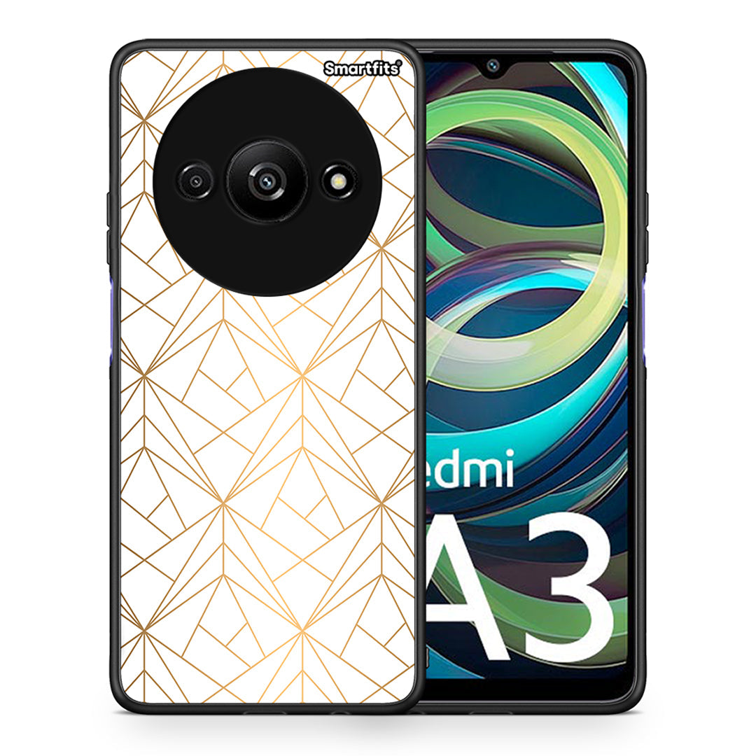 Θήκη Xiaomi Redmi A3 Luxury White Geometric από τη Smartfits με σχέδιο στο πίσω μέρος και μαύρο περίβλημα | Xiaomi Redmi A3 Luxury White Geometric case with colorful back and black bezels