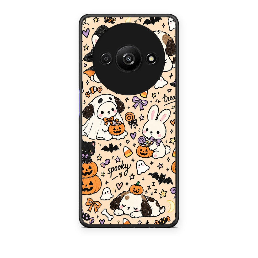 Θήκη Xiaomi Redmi A3 Halloween Puppies and Friends on Cream από τη Smartfits με σχέδιο στο πίσω μέρος και μαύρο περίβλημα | Xiaomi Redmi A3 Halloween Puppies and Friends on Cream case with colorful back and black bezels
