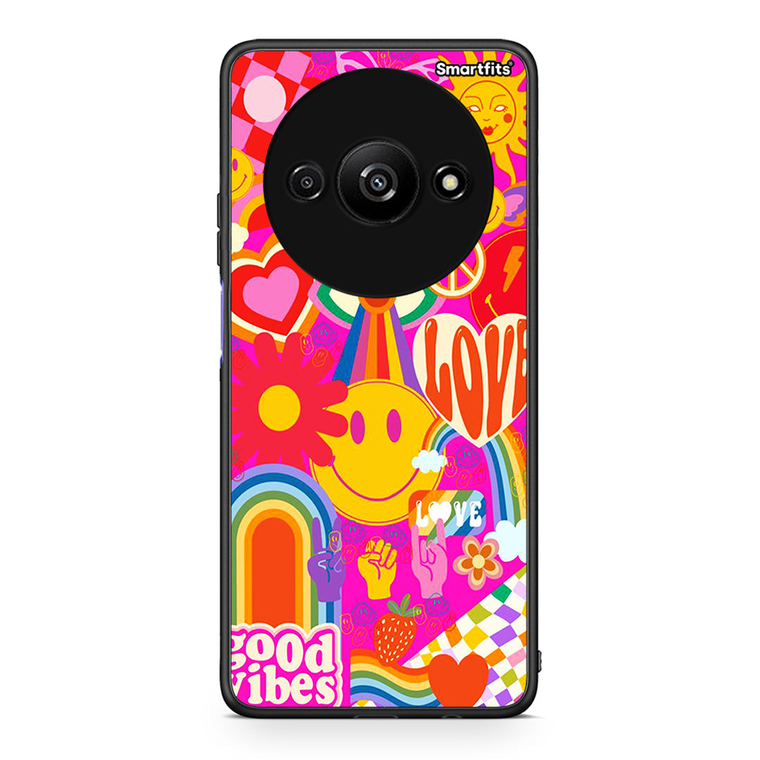 Xiaomi Redmi A3 Hippie Love θήκη από τη Smartfits με σχέδιο στο πίσω μέρος και μαύρο περίβλημα | Smartphone case with colorful back and black bezels by Smartfits