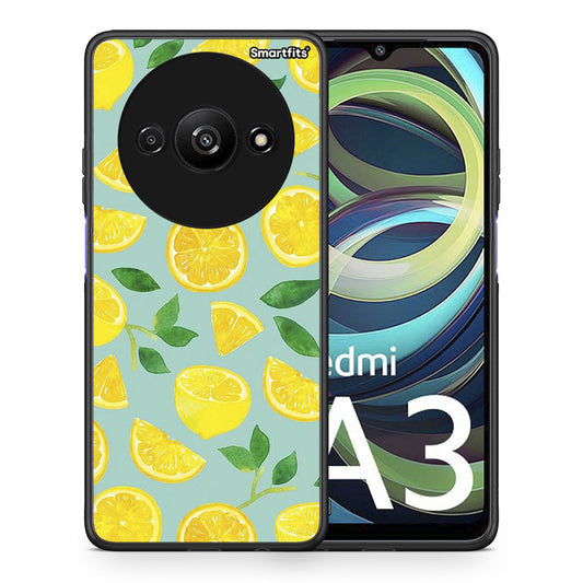 Θήκη Xiaomi Redmi A3 Lemons από τη Smartfits με σχέδιο στο πίσω μέρος και μαύρο περίβλημα | Xiaomi Redmi A3 Lemons case with colorful back and black bezels