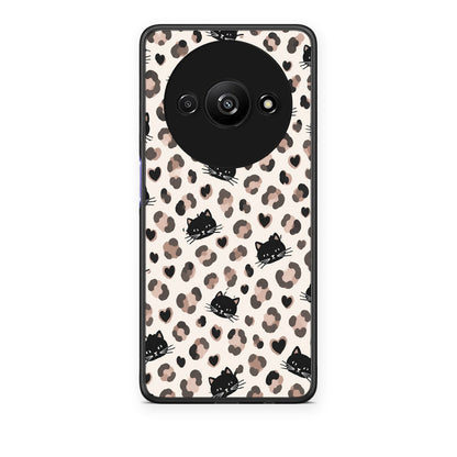 Θήκη Xiaomi Redmi A3 Leopard Spots and Black Cats on Cream από τη Smartfits με σχέδιο στο πίσω μέρος και μαύρο περίβλημα | Xiaomi Redmi A3 Leopard Spots and Black Cats on Cream case with colorful back and black bezels