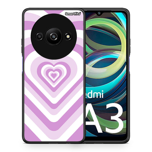 Θήκη Xiaomi Redmi A3 Lilac Hearts από τη Smartfits με σχέδιο στο πίσω μέρος και μαύρο περίβλημα | Xiaomi Redmi A3 Lilac Hearts case with colorful back and black bezels