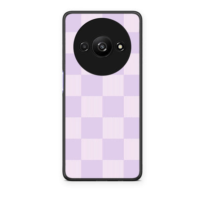 Θήκη Xiaomi Redmi A3 Lilac and Cream Striped Checks από τη Smartfits με σχέδιο στο πίσω μέρος και μαύρο περίβλημα | Xiaomi Redmi A3 Lilac and Cream Striped Checks case with colorful back and black bezels