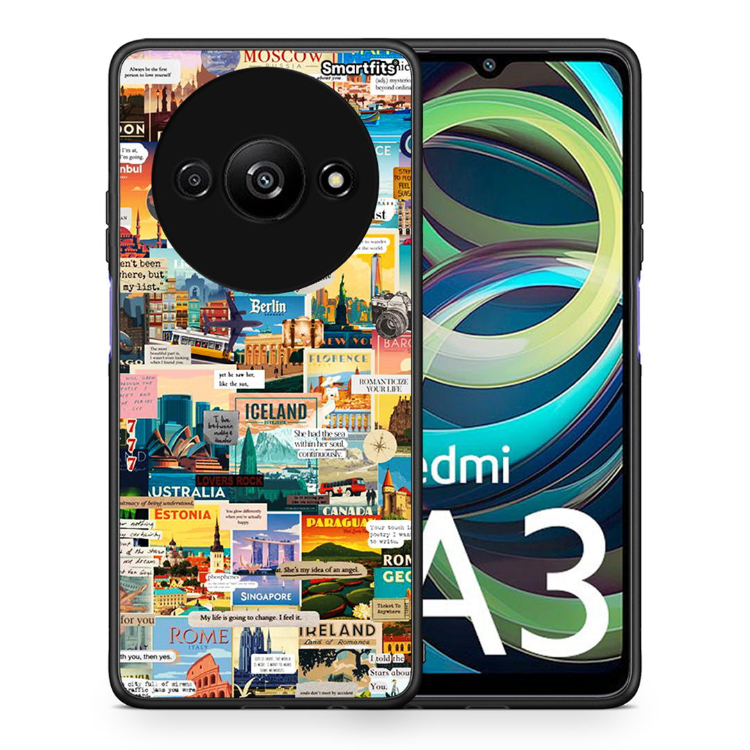 Θήκη Xiaomi Redmi A3 Live To Travel από τη Smartfits με σχέδιο στο πίσω μέρος και μαύρο περίβλημα | Xiaomi Redmi A3 Live To Travel case with colorful back and black bezels