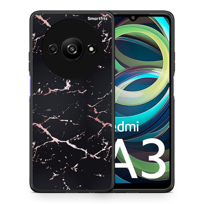 Θήκη Xiaomi Redmi A3 Black Rosegold Marble από τη Smartfits με σχέδιο στο πίσω μέρος και μαύρο περίβλημα | Xiaomi Redmi A3 Black Rosegold Marble case with colorful back and black bezels