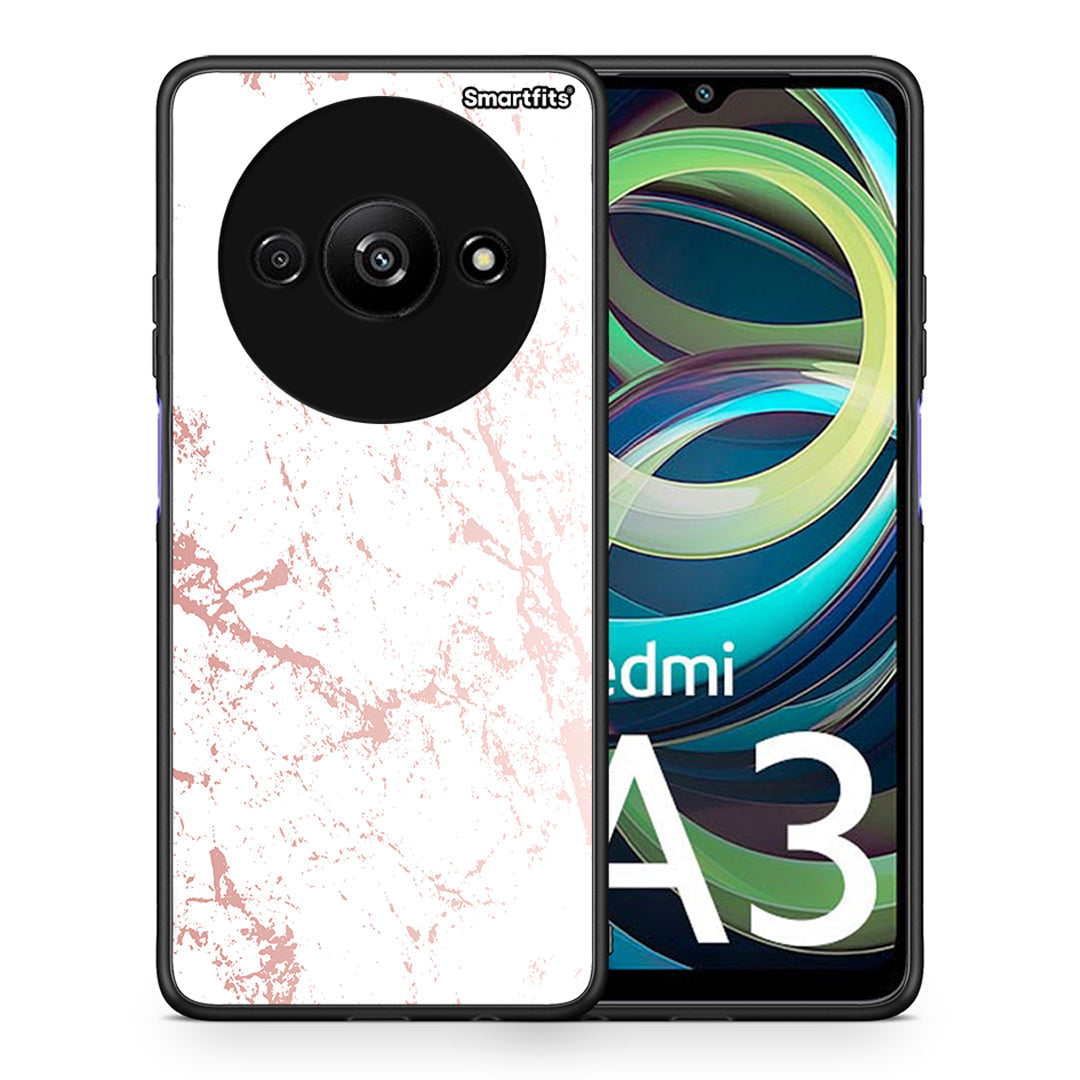 Θήκη Xiaomi Redmi A3 Pink Splash Marble από τη Smartfits με σχέδιο στο πίσω μέρος και μαύρο περίβλημα | Xiaomi Redmi A3 Pink Splash Marble case with colorful back and black bezels
