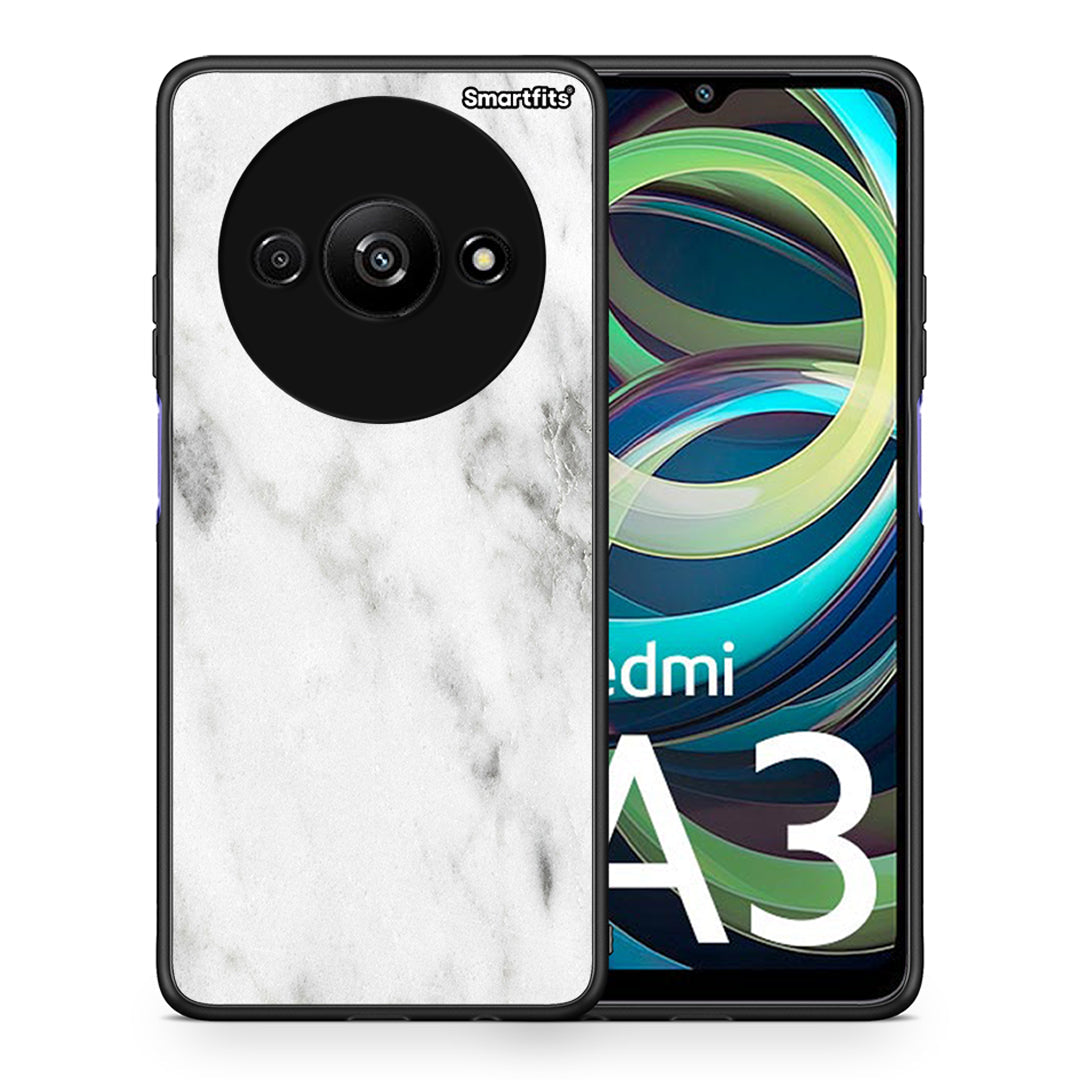 Θήκη Xiaomi Redmi A3 White Marble από τη Smartfits με σχέδιο στο πίσω μέρος και μαύρο περίβλημα | Xiaomi Redmi A3 White Marble case with colorful back and black bezels