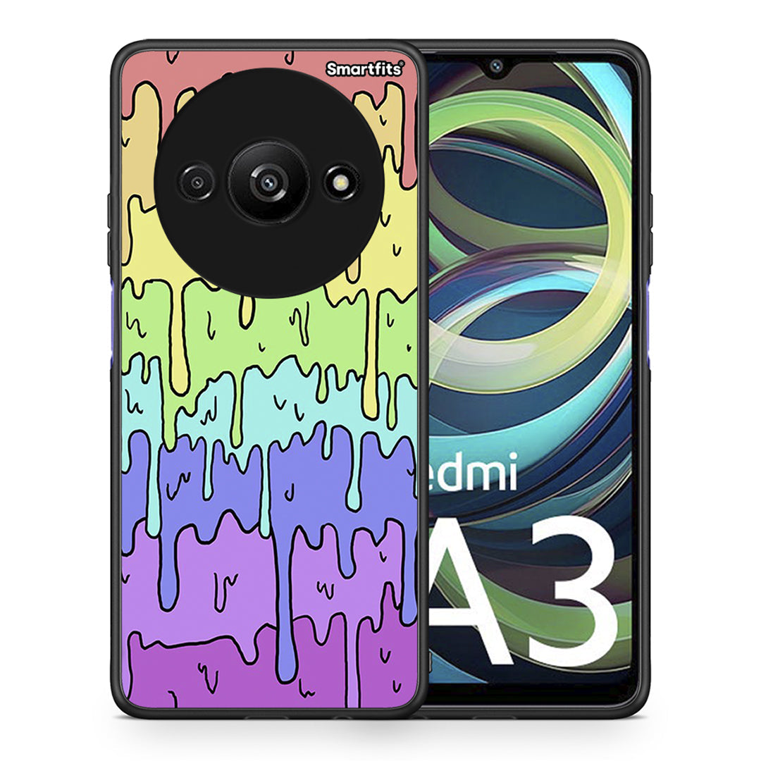 Θήκη Xiaomi Redmi A3 Melting Rainbow από τη Smartfits με σχέδιο στο πίσω μέρος και μαύρο περίβλημα | Xiaomi Redmi A3 Melting Rainbow case with colorful back and black bezels