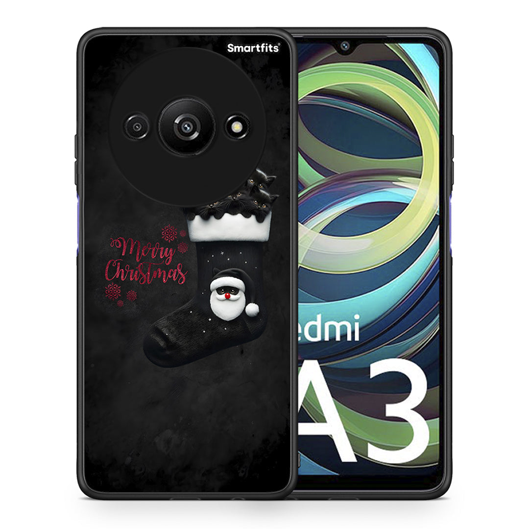 Θήκη Xiaomi Redmi A3 Merry Cat Christmas από τη Smartfits με σχέδιο στο πίσω μέρος και μαύρο περίβλημα | Xiaomi Redmi A3 Merry Cat Christmas case with colorful back and black bezels